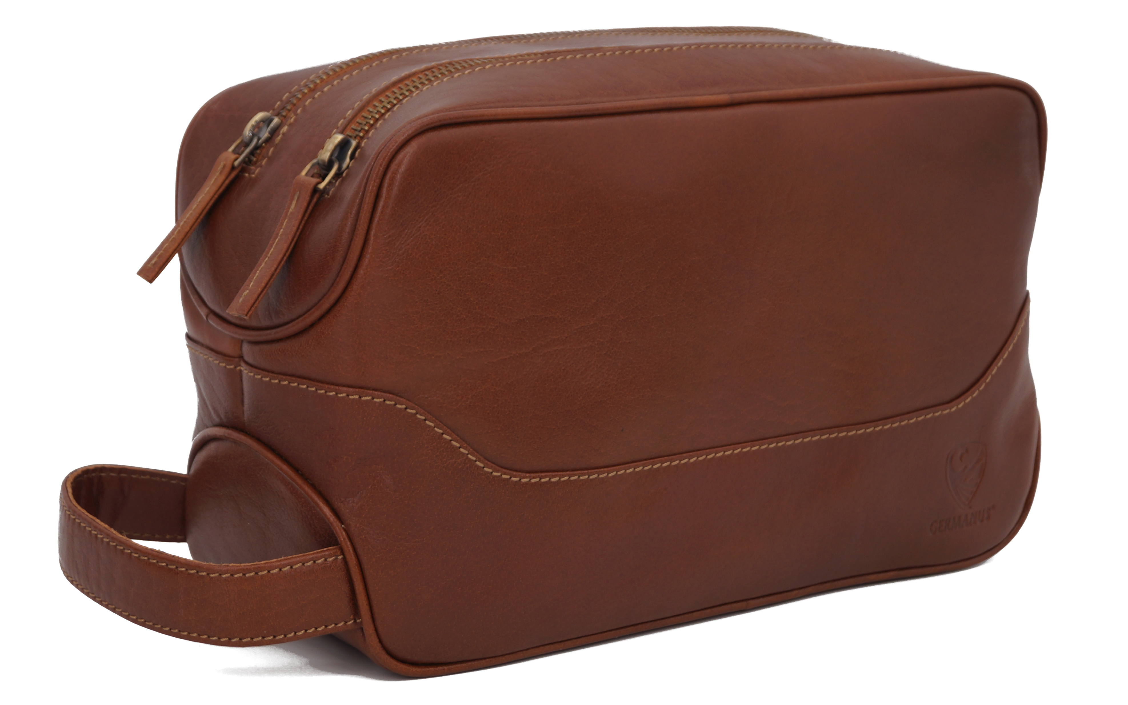 GERMANUS geräumige Kulturtasche "Andreas" aus Echtleder in hellbraun